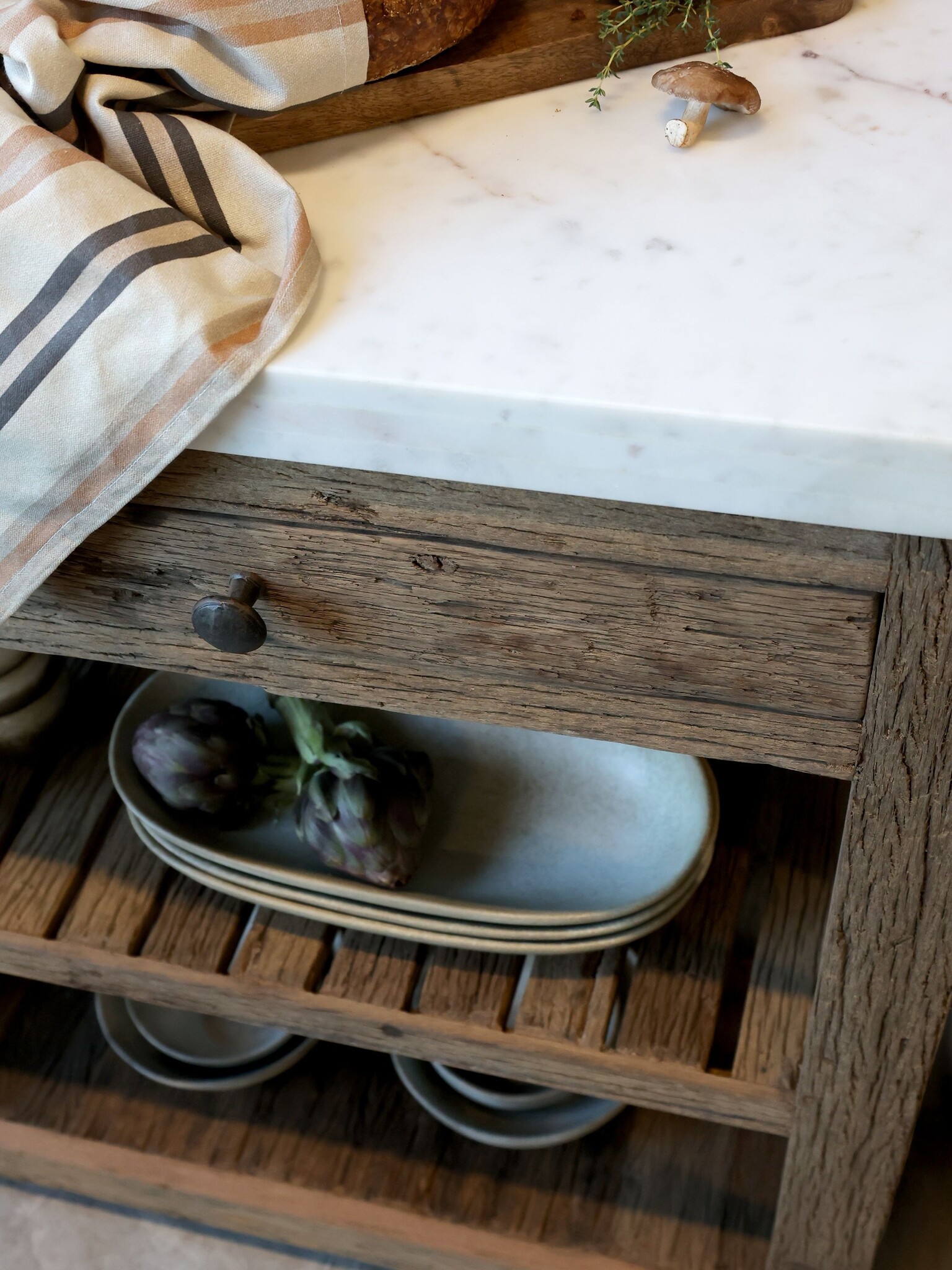 Rene Houtman Keukenmodule 1 - Woods - Kookeiland Hout Marmer Blad Serveertafel - H97 x B120 x D60 Cm