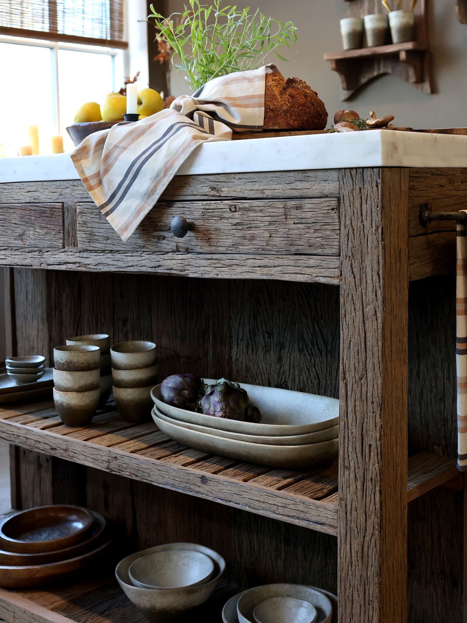 Rene Houtman Keukenmodule 1 - Woods - Kookeiland Hout Marmer Blad Serveertafel - H97 x B120 x D60 Cm