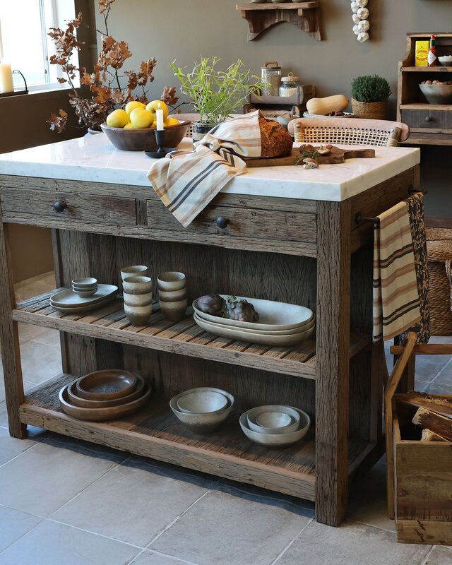 Rene Houtman Keukenmodule 1 - Woods - Kookeiland Hout Marmer Blad Serveertafel - H97 x B120 x D60 Cm