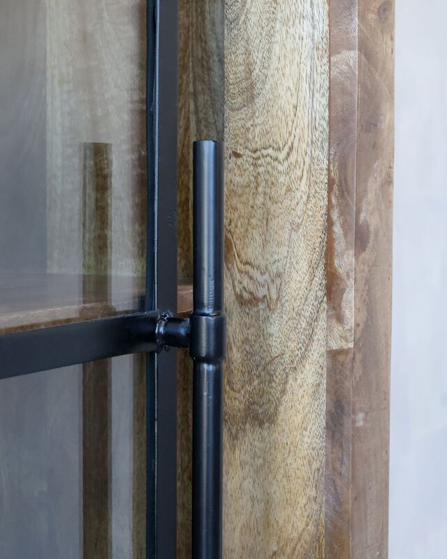 Rene Houtman Vitrinekast Mangie Hout 2 Schuifdeuren - H190 x B110 x D45 Cm