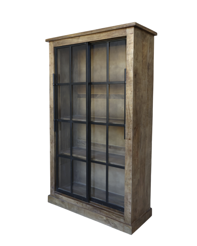 Rene Houtman Vitrinekast Mangie Hout 2 Schuifdeuren - H190 x B110 x D45 Cm