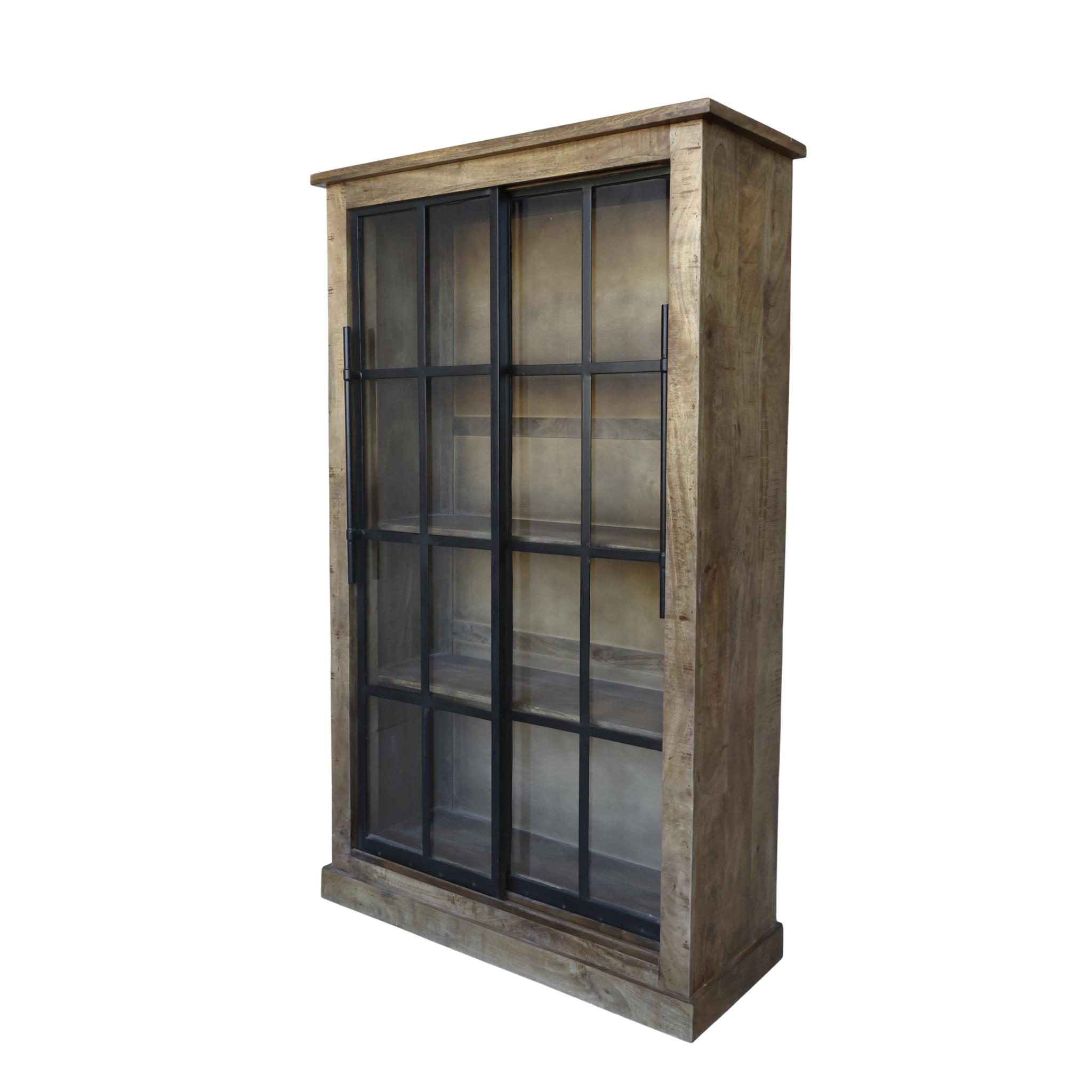 Rene Houtman Vitrinekast Mangie Hout 2 Schuifdeuren - H190 x B110 x D45 Cm