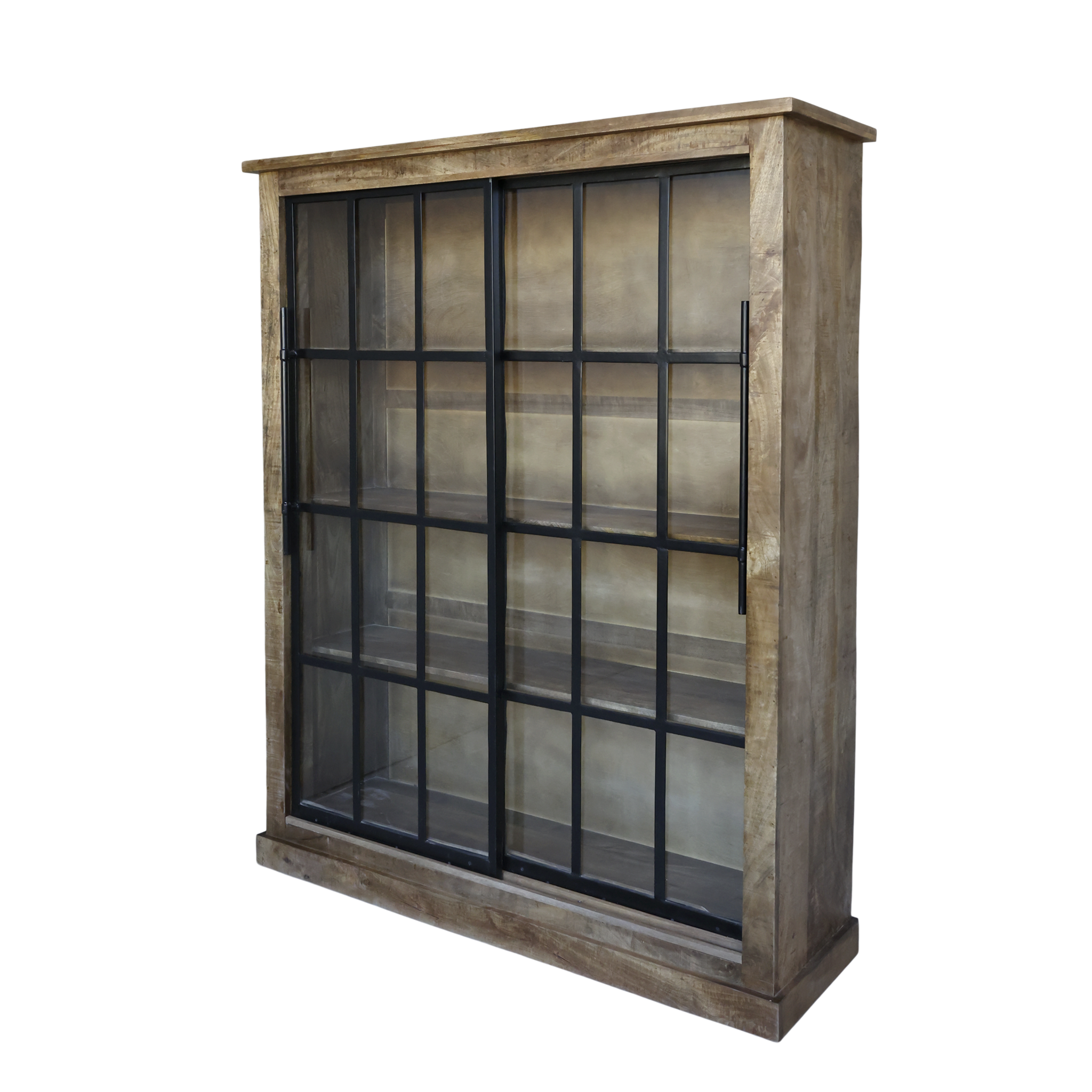 Rene Houtman Vitrinekast Mangie Hout 2 Schuifdeuren - H190 x B150 x D45 Cm