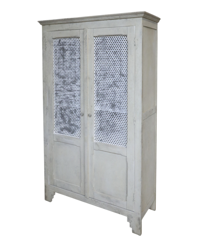 Rene Houtman Linnenkast Oud Frans  Antiek-Crème - H184 x B113 x D44.5 Cm