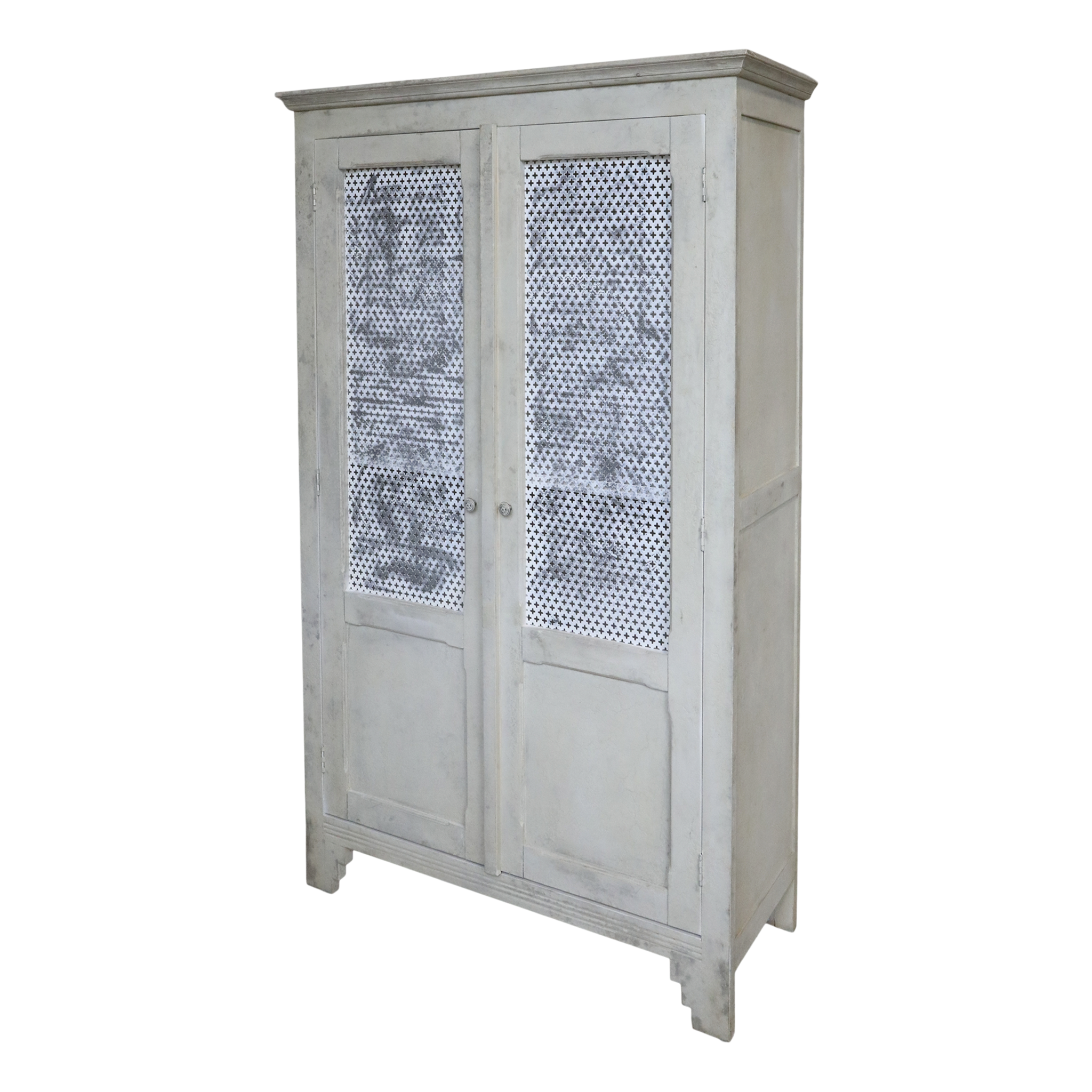 Rene Houtman Linnenkast Oud Frans  Antiek-Crème - H184 x B113 x D44.5 Cm