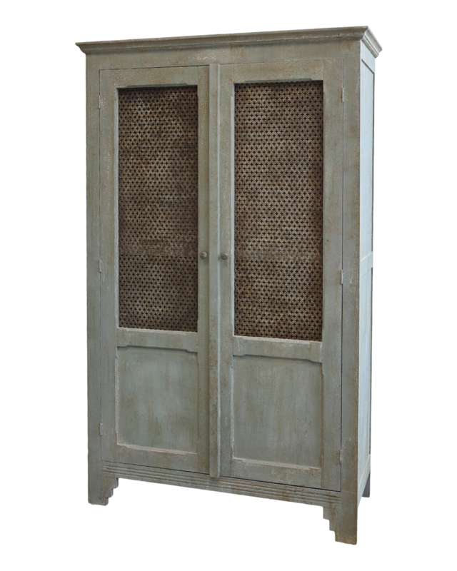 Rene Houtman Linnenkast Oud Frans Antiek-Blauw - H184 x B114 x D44.5 Cm