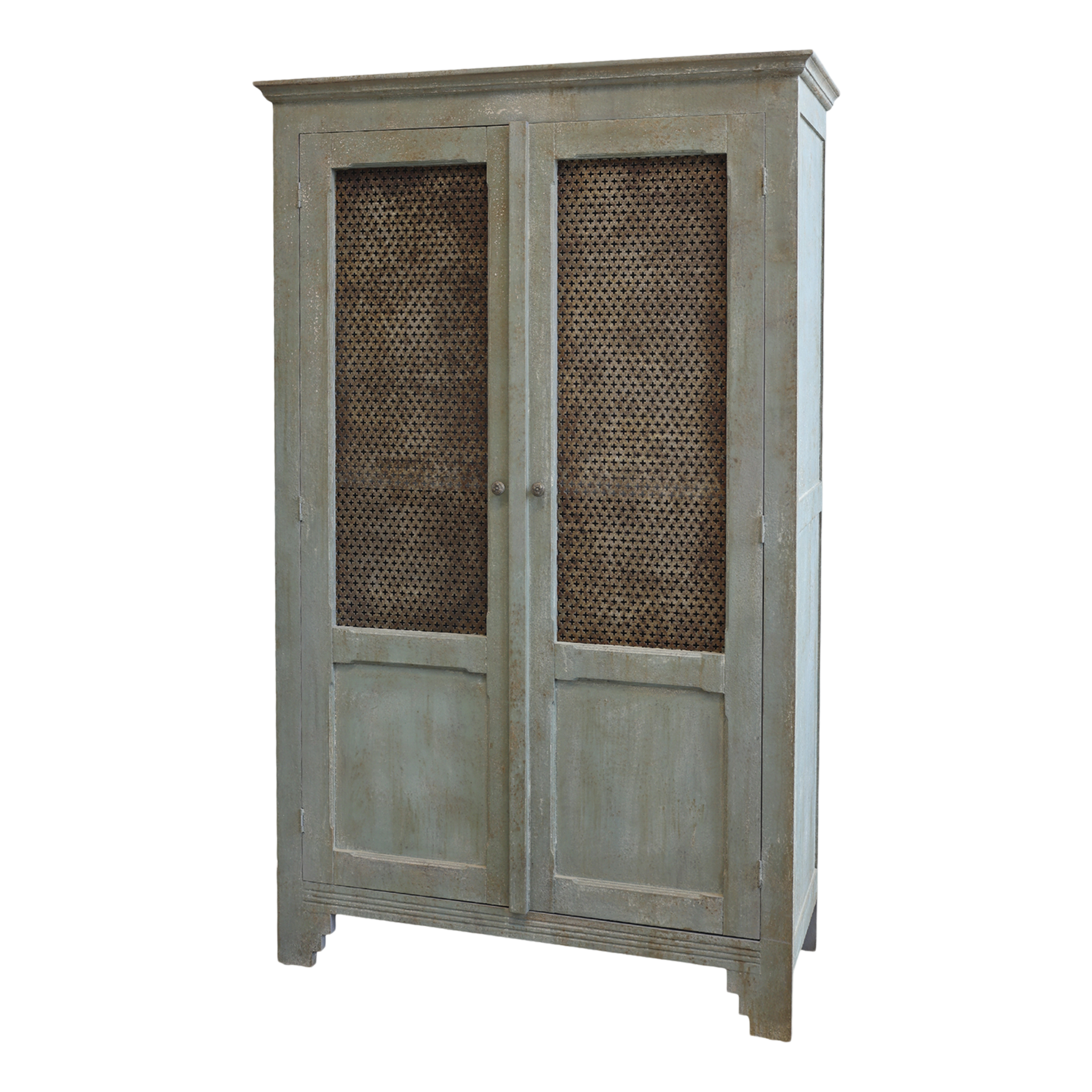 Rene Houtman Linnenkast Oud Frans Antiek-Blauw - H184 x B114 x D44.5 Cm