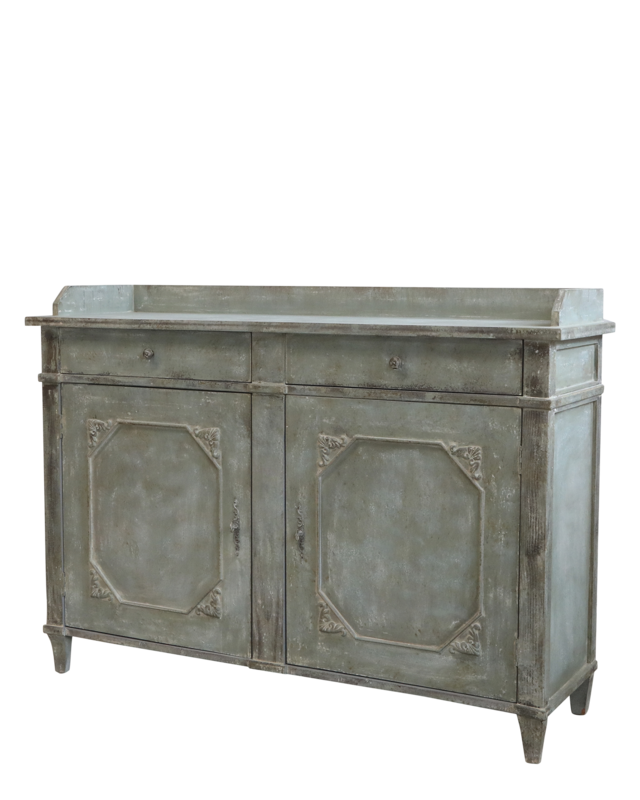 Rene Houtman Dressoir Ladenkast Frans Hout Antiek Blauw - H104 x B142 x D43 Cm