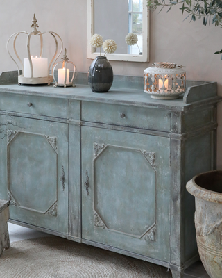 Rene Houtman Dressoir Ladenkast Frans Hout Antiek Blauw - H104 x B142 x D43 Cm