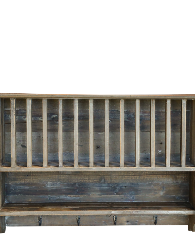 Rene Houtman Bordenrek Wandrek Woods Hout Met Plank En Haken - H55 x B80 x D20 Cm