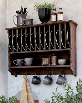 Rene Houtman Bordenrek Wandrek Woods Hout Met Plank En Haken - H55 x B80 x D20 Cm