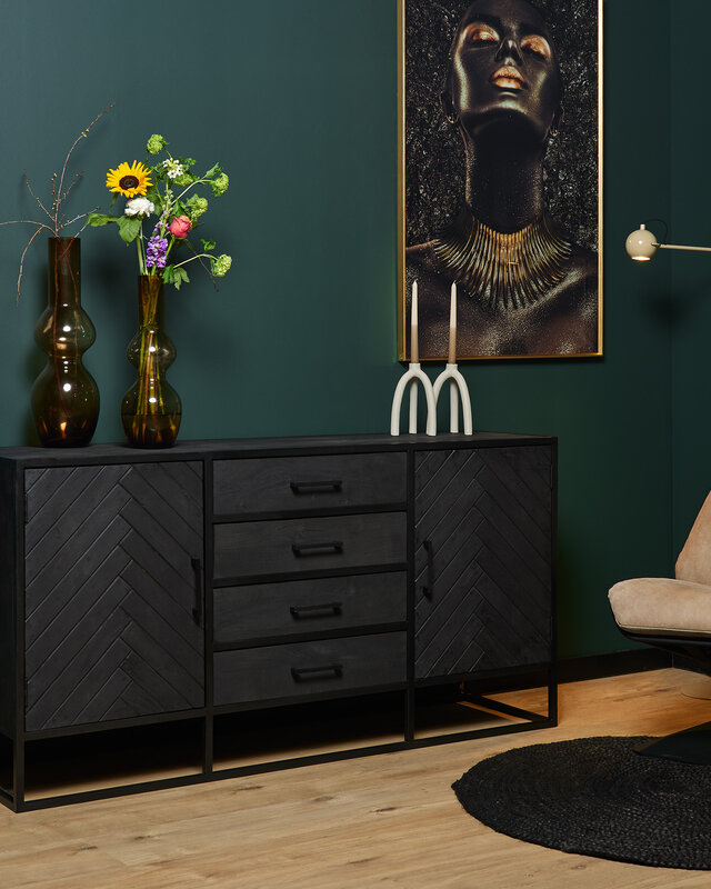 Starfurn Dressoir New York | Zwart | Mangohout | B165 cm