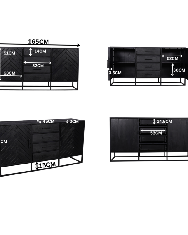 Starfurn Dressoir New York | Zwart | Mangohout | B165 cm