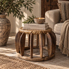 Oud Chinees Rattan Krukje | Nr 3 | Rond | Uniek | Ø 38,5 x H28