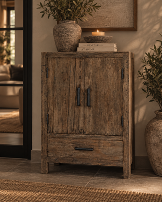 Rene Houtman Opbergkast Oud Hout – 2 Deurs, 1 Lade – L60 × B40 × H85 cm
