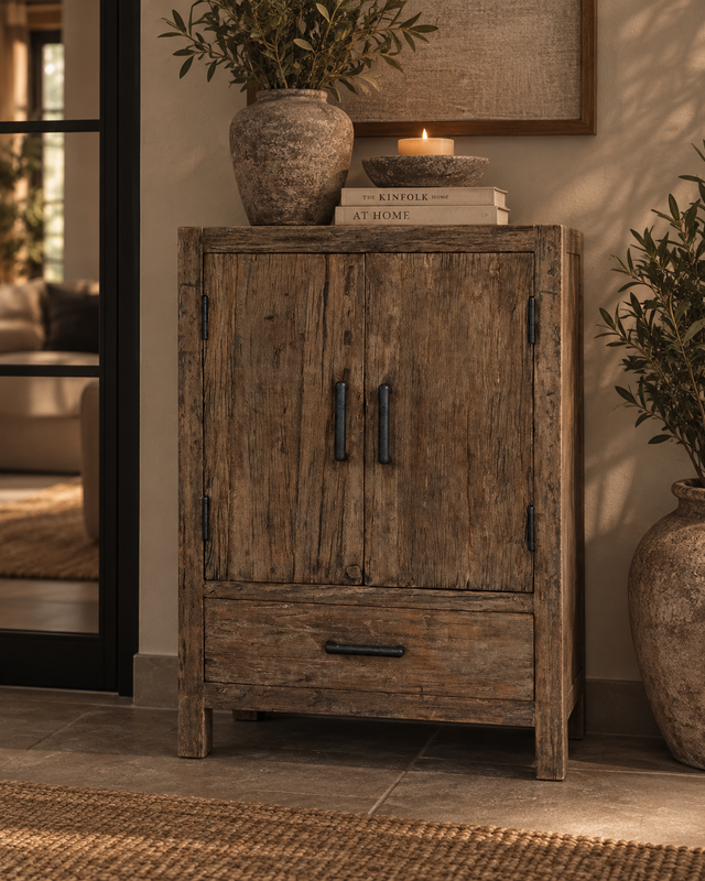 Rene Houtman Opbergkast Oud Hout – 2 Deurs, 1 Lade – L60 × B40 × H85 cm