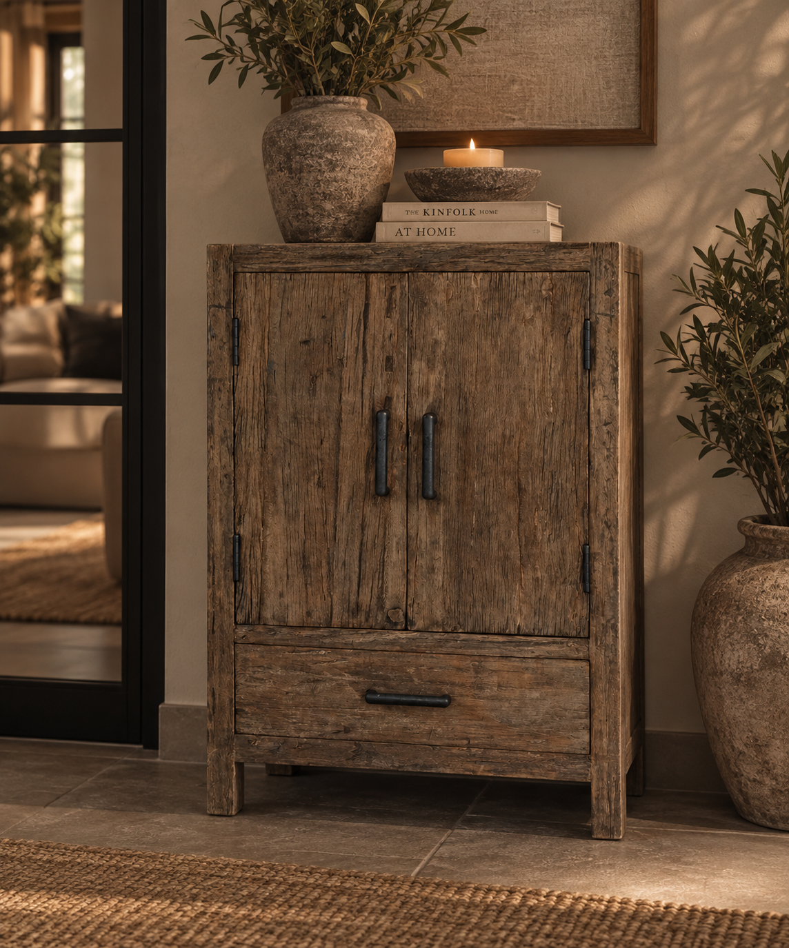 Rene Houtman Opbergkast Oud Hout – 2 Deurs, 1 Lade – L60 × B40 × H85 cm