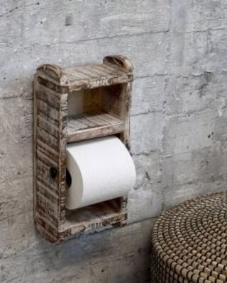 Rene Houtman Toiletrolhouder Grimaud Oud Hout Antique White – L15 × B10 × H30 cm