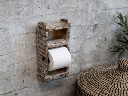 Rene Houtman Toiletrolhouder Grimaud Oud Hout Antique White – L15 × B10 × H30 cm