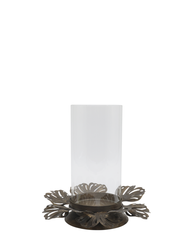 Rene Houtman Windlicht Met Bladeren Antique Brass – Ø21,5 × H22,5 cm
