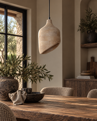 Rene Houtman Asymmetrische Houten Hanglamp Naturel – Ø19 × H30 cm
