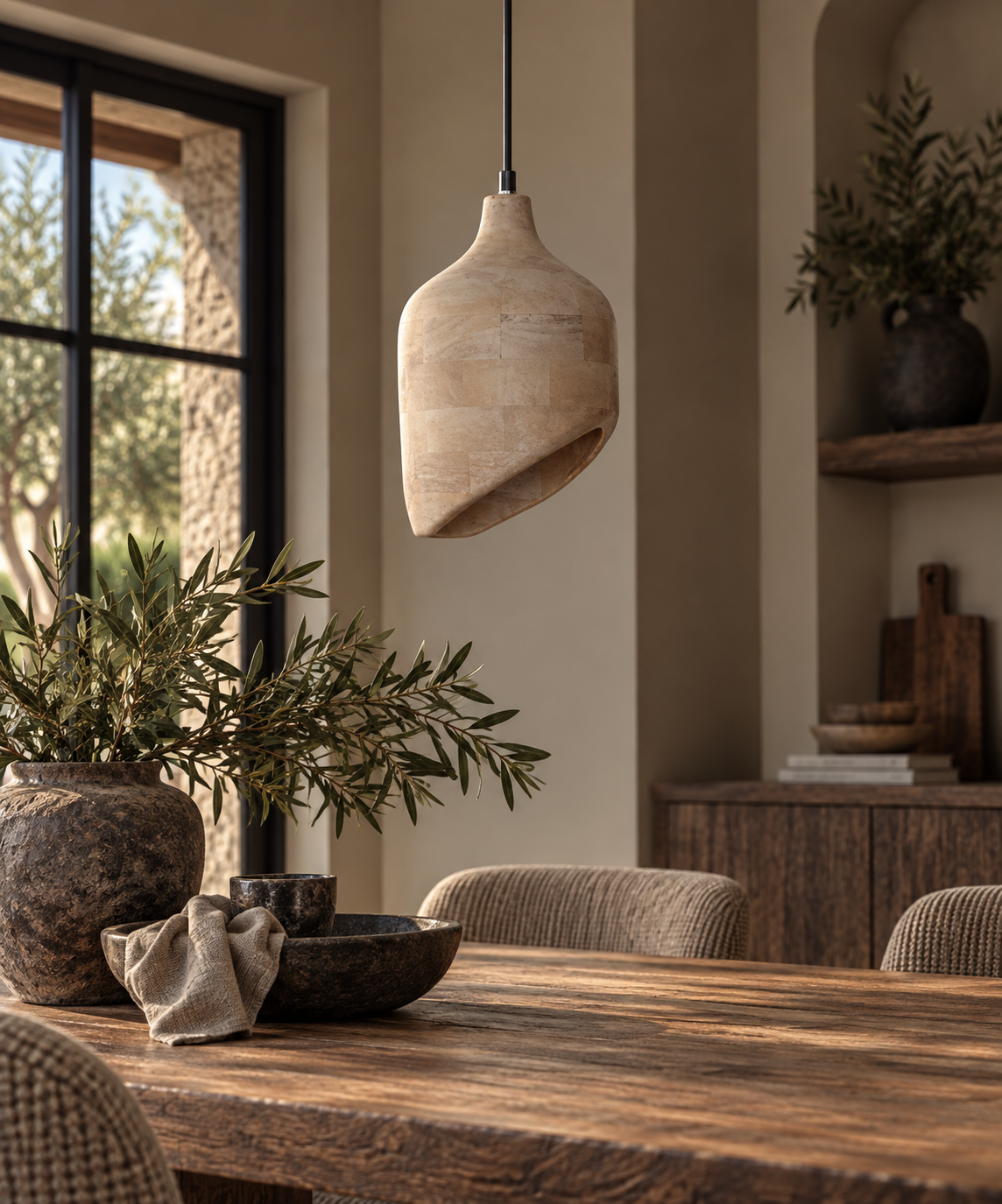 Rene Houtman Asymmetrische Houten Hanglamp Naturel – Ø19 × H30 cm