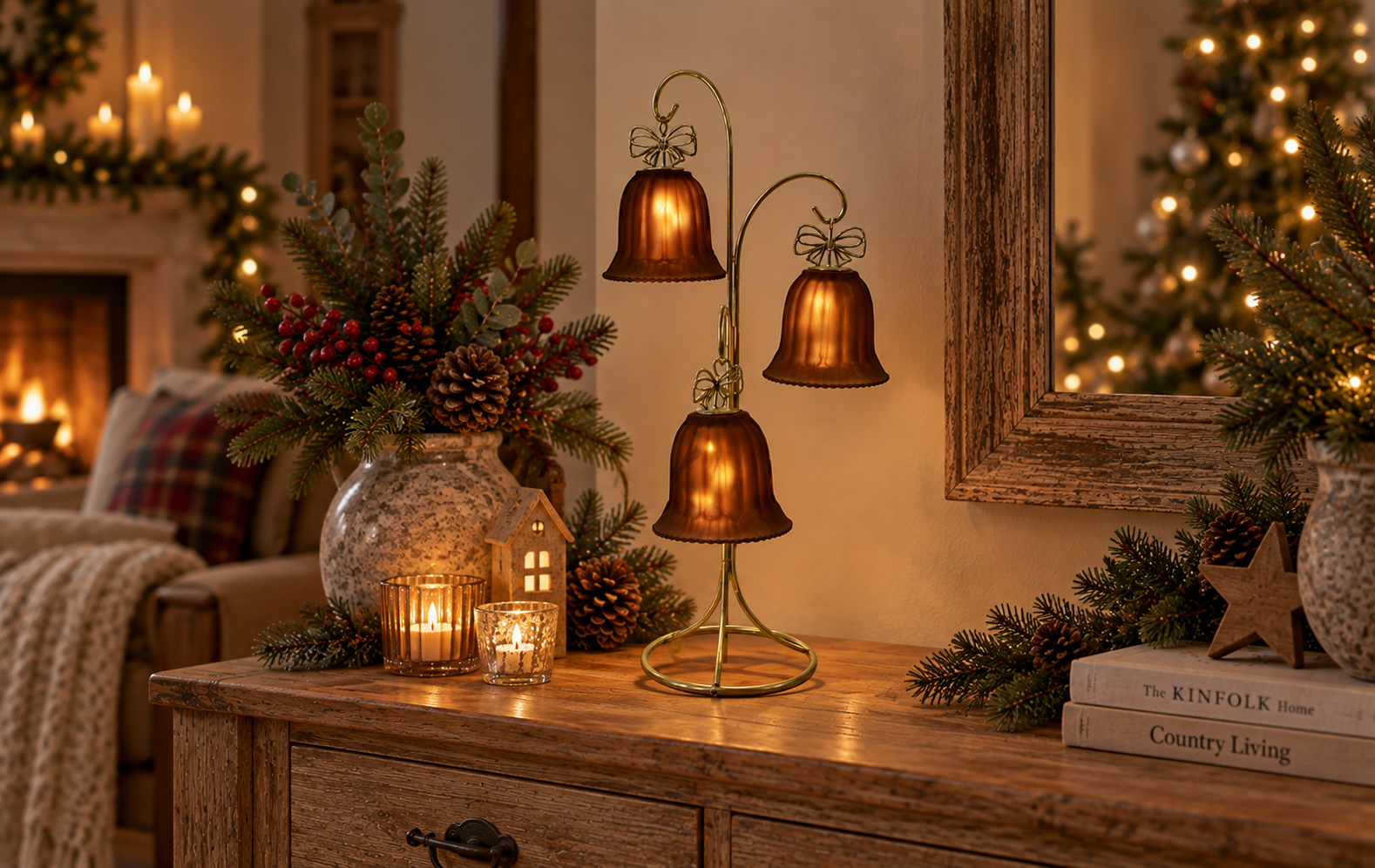 Rene Houtman LED Standaard Met Kerstbellen | Bruin | H41,5 cm