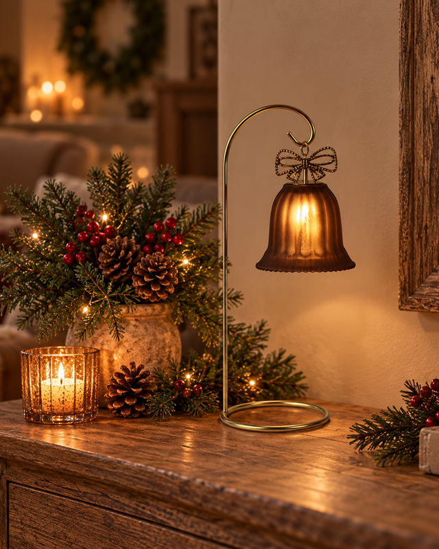 Rene Houtman LED Standaard Met Kerstbel | Bruin | H26,5 cm