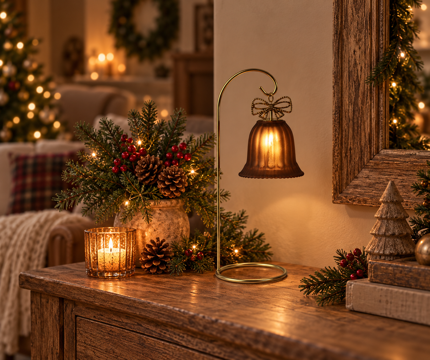Rene Houtman LED Standaard Met Kerstbel | Bruin | H26,5 cm