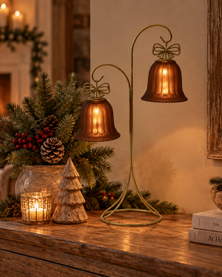 Rene Houtman LED Standaard Met Kerstbellen | Bruin | H34,5 cm
