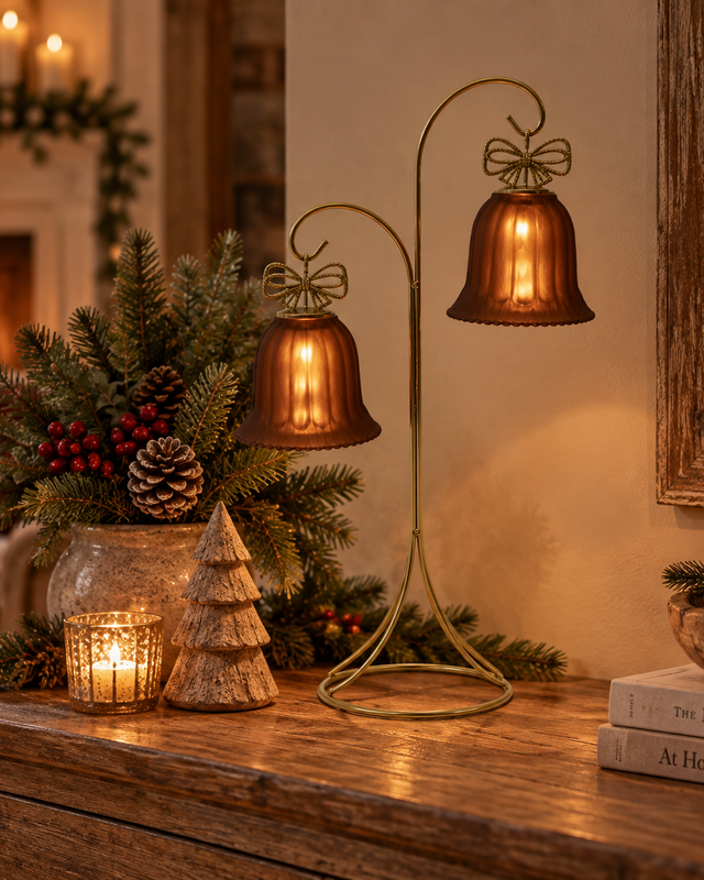Rene Houtman LED Standaard Met Kerstbellen | Bruin | H34,5 cm