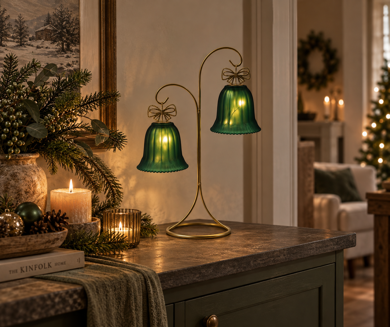 Rene Houtman LED Standaard Met Kerstbellen | Groen | H34,5 cm