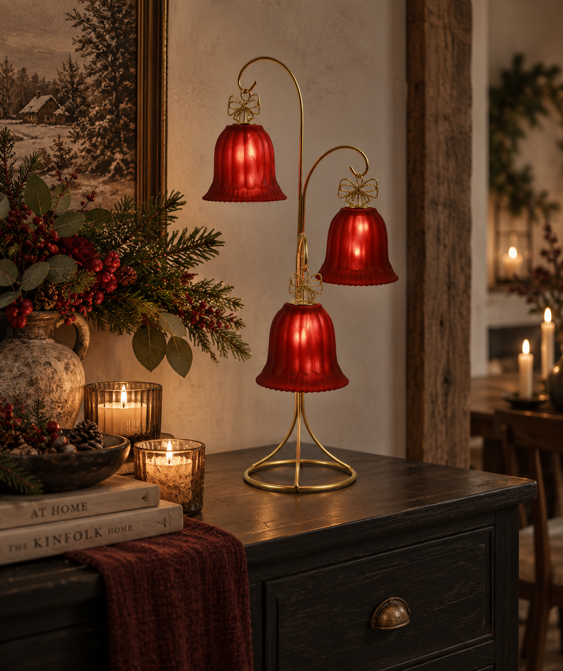 Rene Houtman LED Standaard Met Kerstbellen | Rood | H41,5 cm