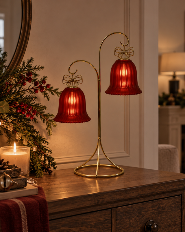 Rene Houtman LED Standaard Met Kerstbellen | Rood | H34,5 cm