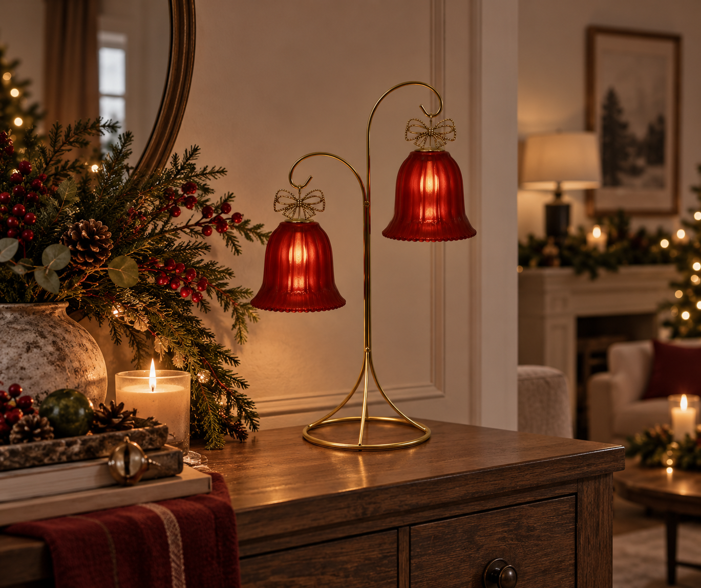 Rene Houtman LED Standaard Met Kerstbellen | Rood | H34,5 cm