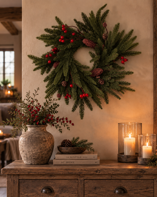 Rene Houtman Krans Met Rode Bessen | Groen | Kerst | D61 cm