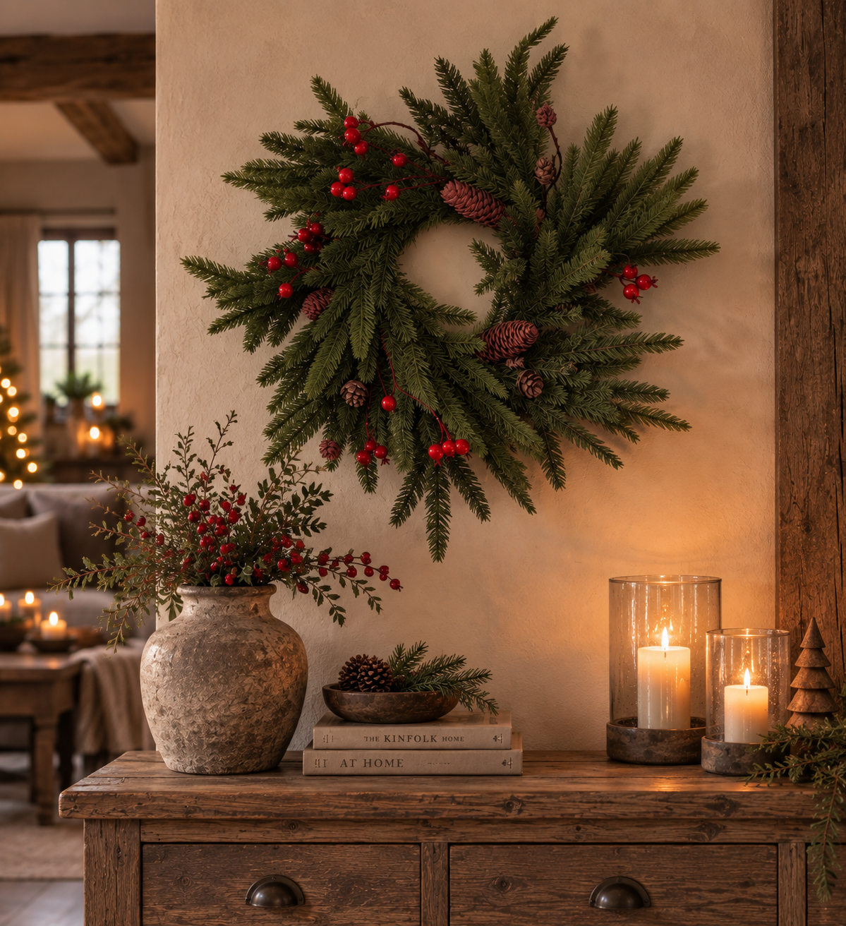 Rene Houtman Krans Met Rode Bessen | Groen | Kerst | D61 cm