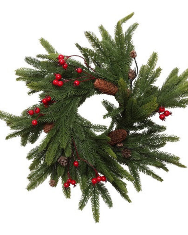 Rene Houtman Krans Met Rode Bessen | Groen | Kerst | D61 cm
