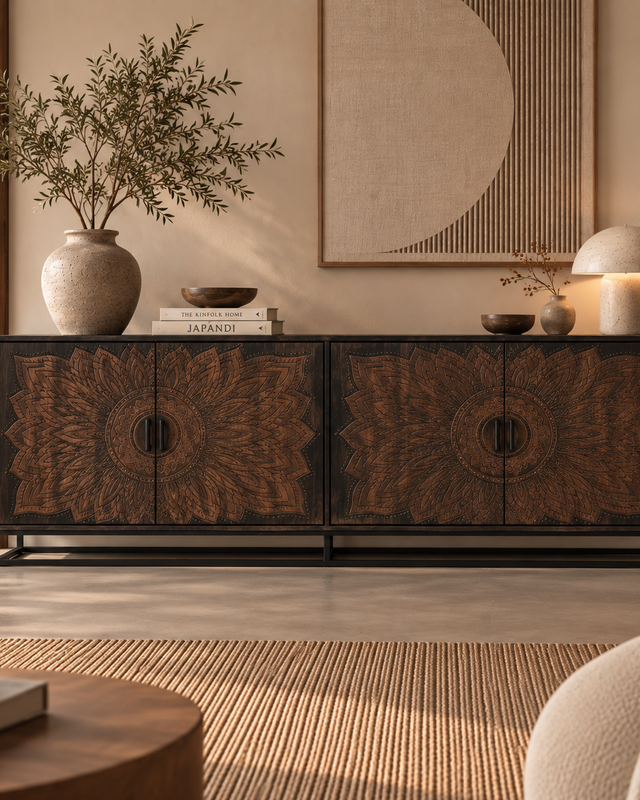 Rene Houtman Dallie Bruin/Zwart Dressoir 4-Deurs – H80 x B220 x D40 cm