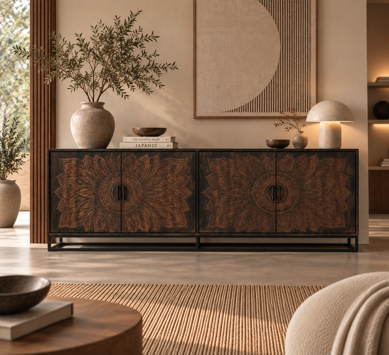 Rene Houtman Dallie Bruin/Zwart Dressoir 4-Deurs – H80 x B220 x D40 cm