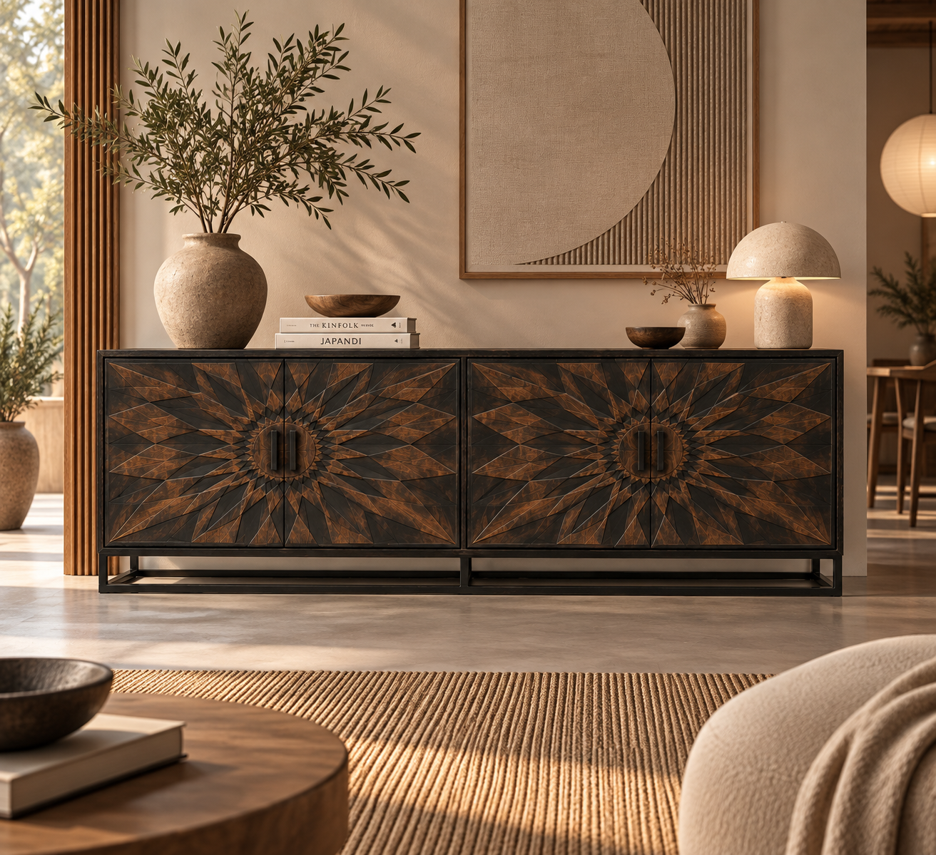 Rene Houtman Dallie Bruin/Zwart Dressoir 4-Deurs – H80 x B220 x D40 cm