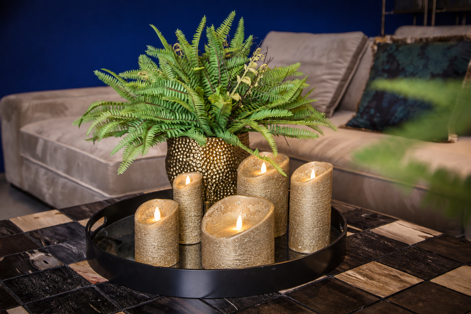 PTMD LED Lichtkaars | Set van 5 | Rustiek Goud | Beweegbare Vlam