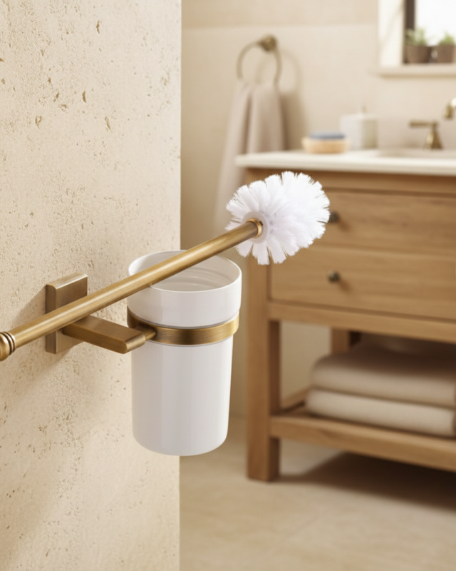 Rene Houtman Landelijke Toiletborstel – Antiek Brons Met Wit Keramiek – H37