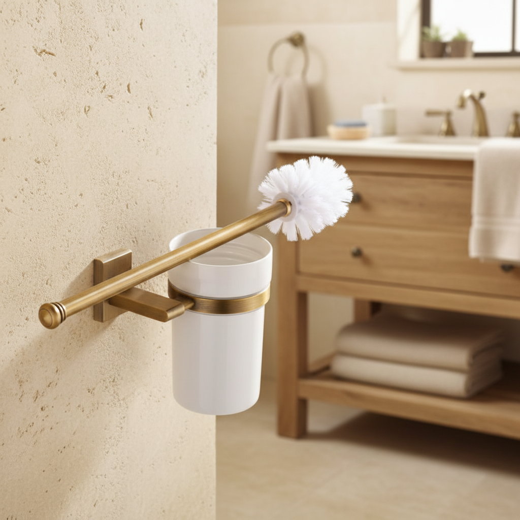 Rene Houtman Landelijke Toiletborstel – Antiek Brons Met Wit Keramiek – H37