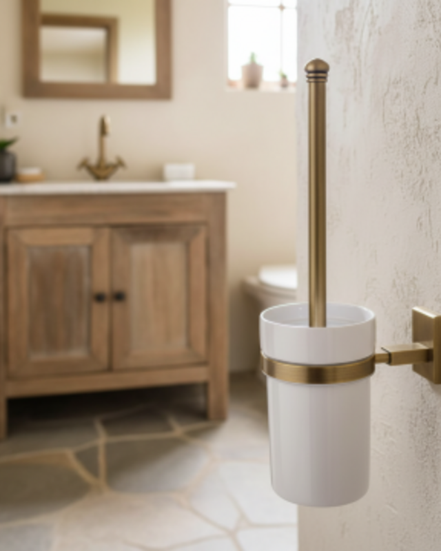 Rene Houtman Landelijke Toiletborstel – Antiek Brons Met Wit Keramiek – H37