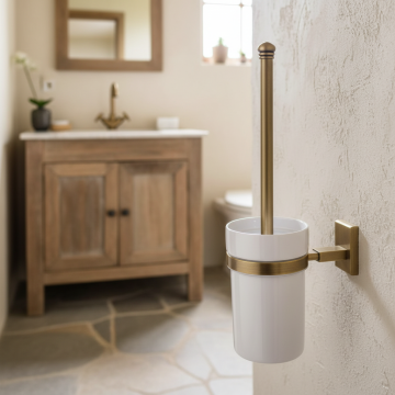Rene Houtman Landelijke Toiletborstel – Antiek Brons Met Wit Keramiek – H37