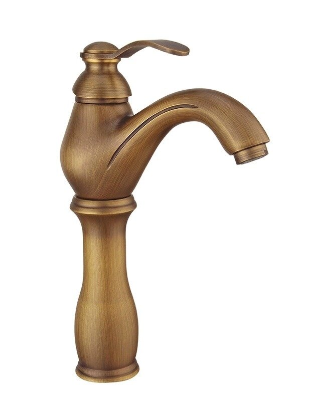 Rene Houtman Hoge Klassieke Wastafelkraan – Brons – L12,5 x B5,5 x H29 cm