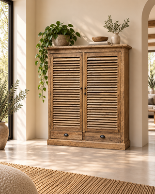 Rene Houtman Zeno Kast 2-Deurs met 2 Lades – Naturel – L125 x B40 x H160 cm