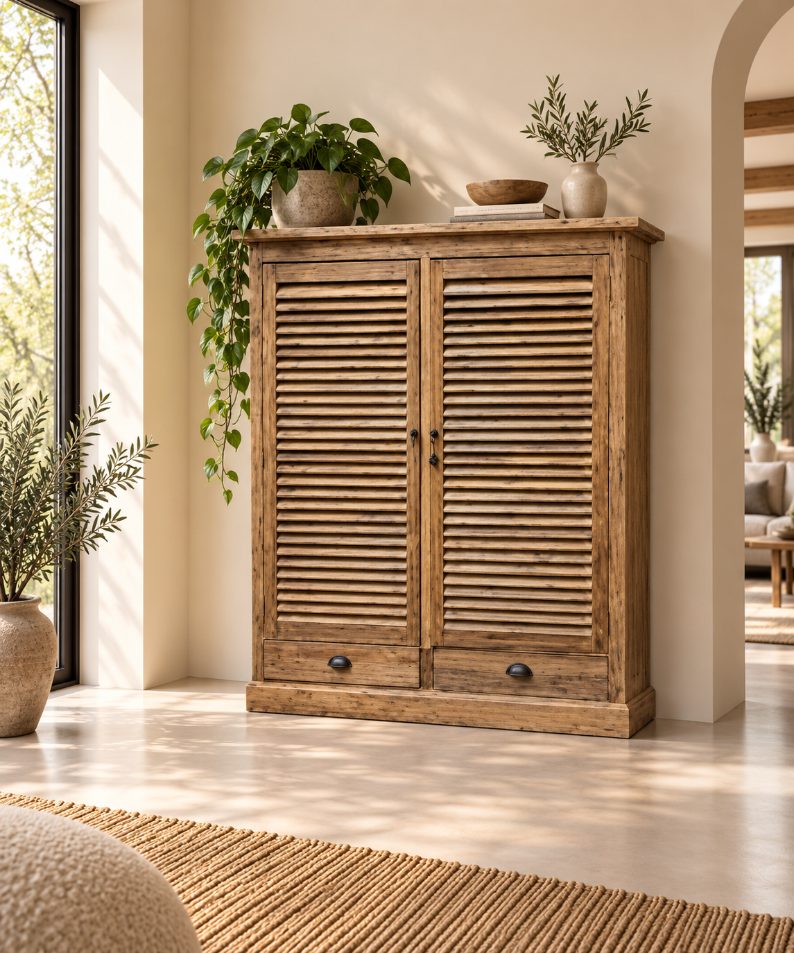 Rene Houtman Zeno Kast 2-Deurs met 2 Lades – Naturel – L125 x B40 x H160 cm