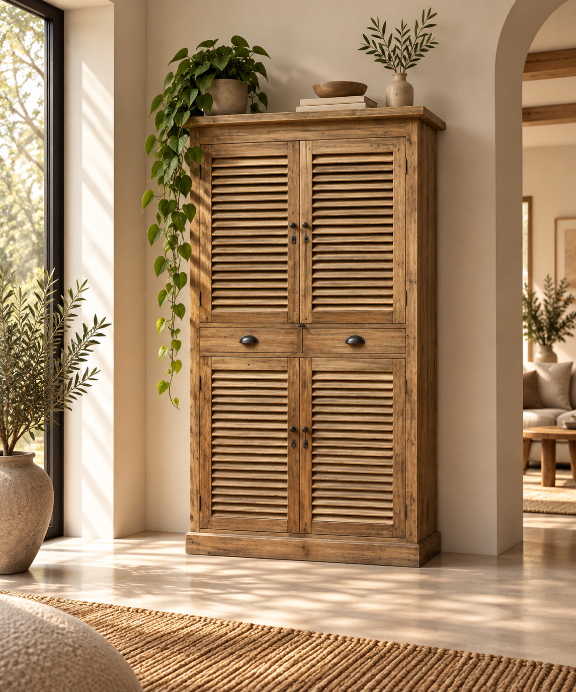 Rene Houtman Zeno Kast 4-Deurs met 2 Lades – Naturel – L100 x B40 x H200 cm